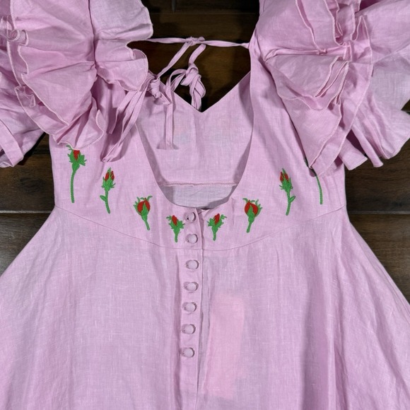 Fanm Mon Women's Size Small Pink Embroidered Ruffle Sleeve Demre Maxi Dress - Picture 9 of 11